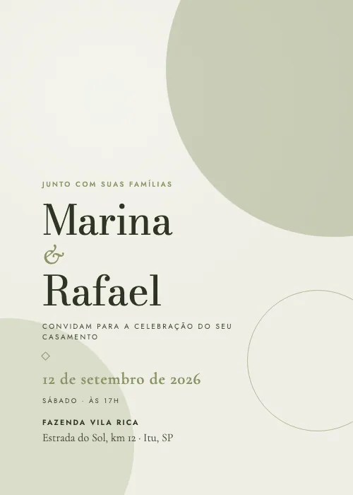 Convite de casamento Formas Orgânicas Oliva, estilo moderno