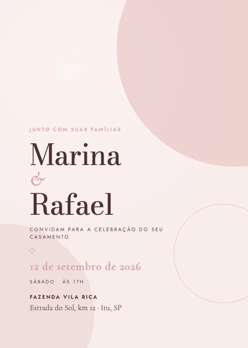 Convite de casamento Formas Orgânicas Blush, estilo moderno
