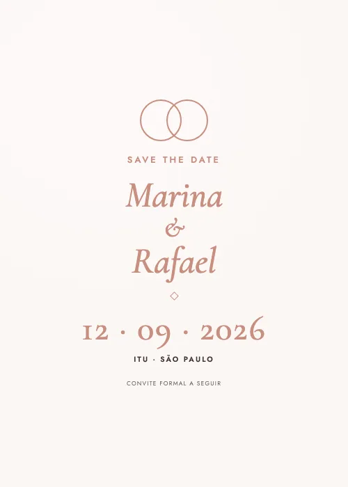 Save the date Alianças Rosé, estilo minimalista