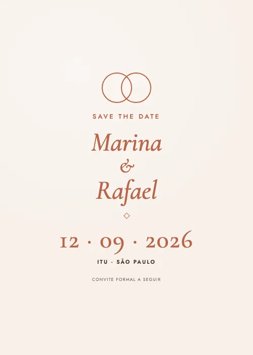 Save the date Alianças Terracota, estilo minimalista