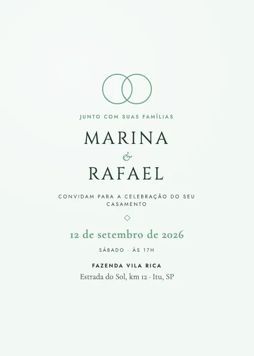 Convite de casamento Simples e Moderno Menta, estilo minimalista