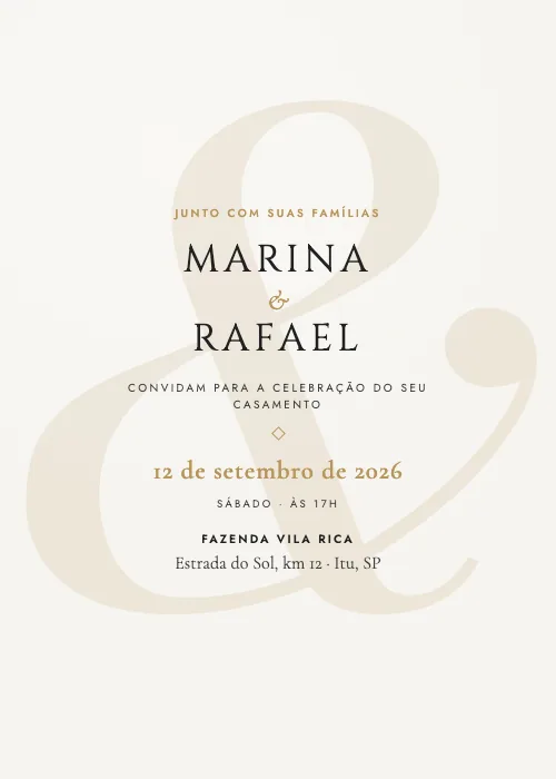 Convite de casamento Grande & Ouro, estilo moderno