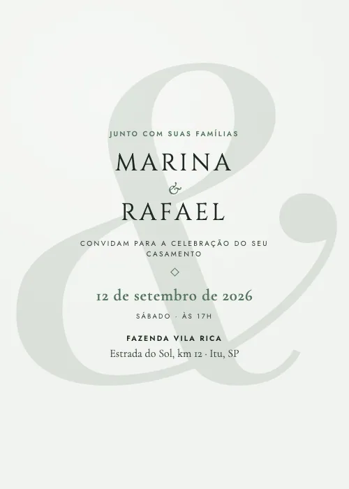 Convite de casamento Grande & Verde, estilo moderno