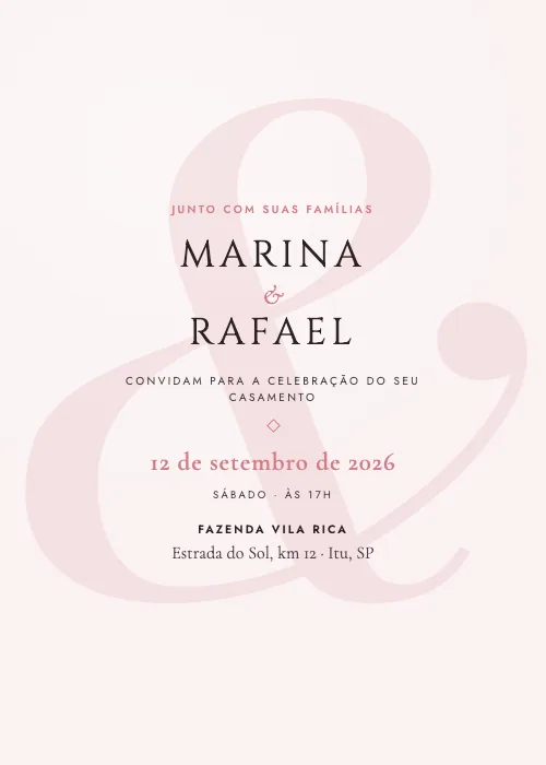 Convite de casamento Grande & Rosa, estilo moderno