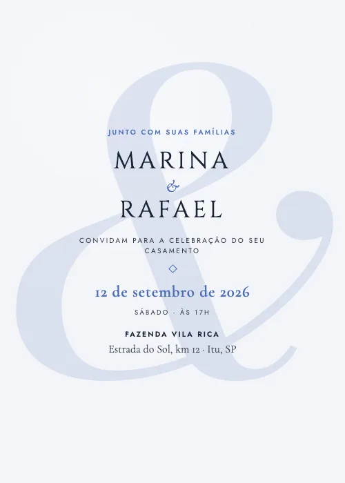Convite de casamento Grande & Azul, estilo moderno