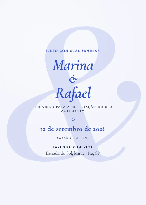 Convite de casamento Tipográfico Cobalto, estilo moderno