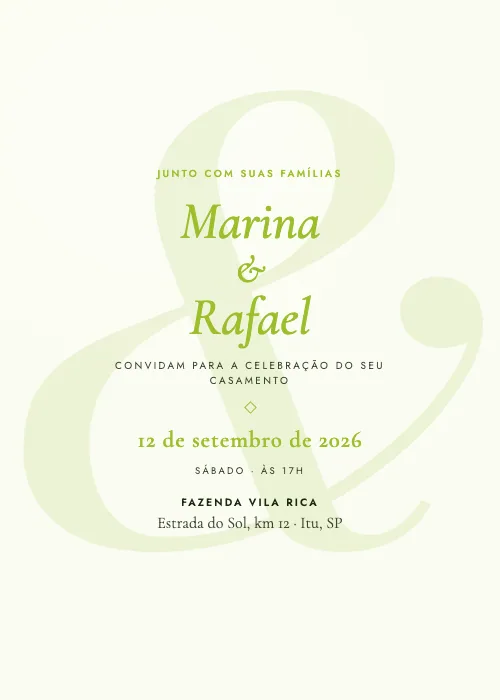 Convite de casamento Tipográfico Verde-limão, estilo moderno