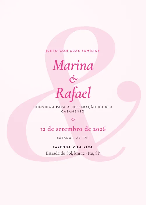 Convite de casamento Tipográfico Pink, estilo moderno