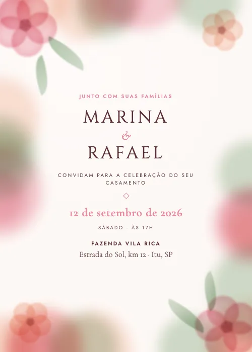 Convite de casamento Moldura Aquarelada Rosas, estilo em aquarela
