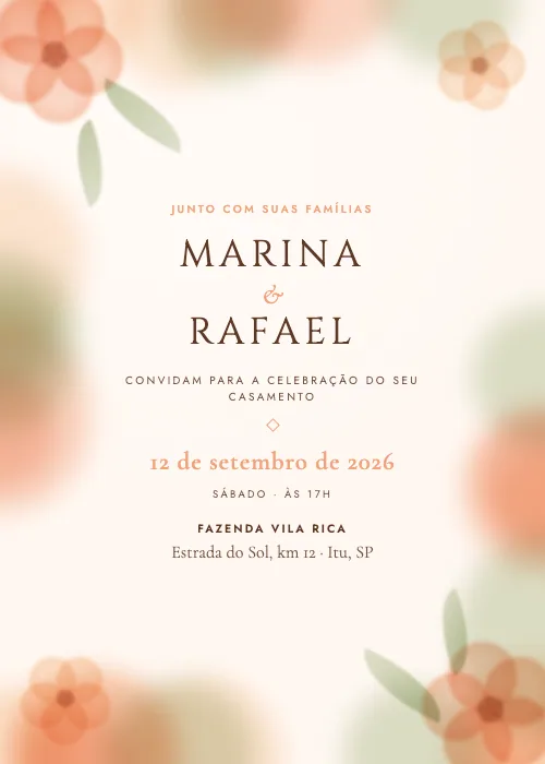 Convite de casamento Moldura Aquarelada Pêssego, estilo botânico
