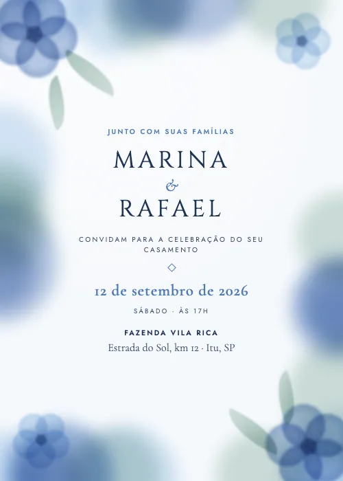 Convite de casamento Moldura Aquarelada Índigo, estilo botânico