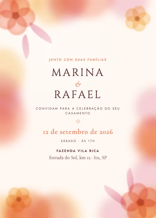 Convite de casamento Moldura Aquarelada Pôr do Sol, estilo botânico