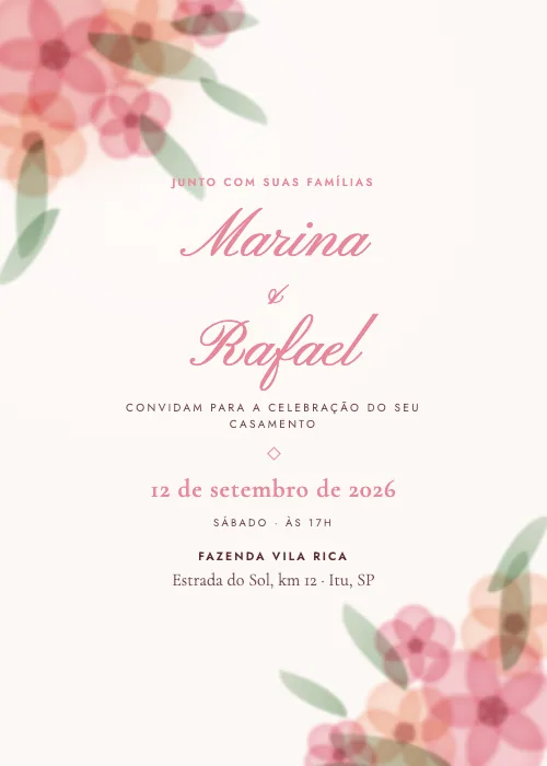 Convite de casamento Jardim em Aquarela Rosas, estilo botânico
