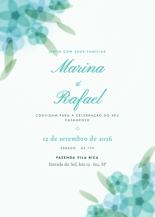 Convite de casamento Jardim em Aquarela Tiffany, estilo em aquarela