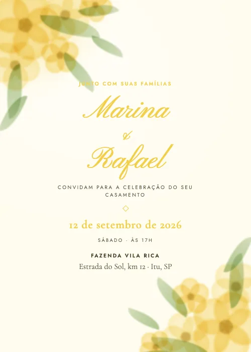 Convite de casamento Jardim em Aquarela Limoncello, estilo em aquarela