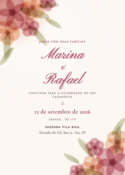 Convite de casamento Jardim em Aquarela Outono, estilo botânico