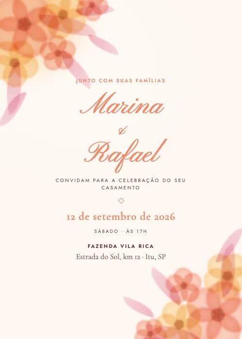 Convite de casamento Jardim em Aquarela Pôr do Sol, estilo botânico