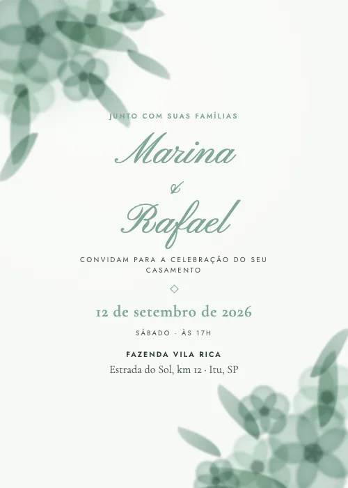 Convite de casamento Jardim em Aquarela Eucalipto, estilo em aquarela