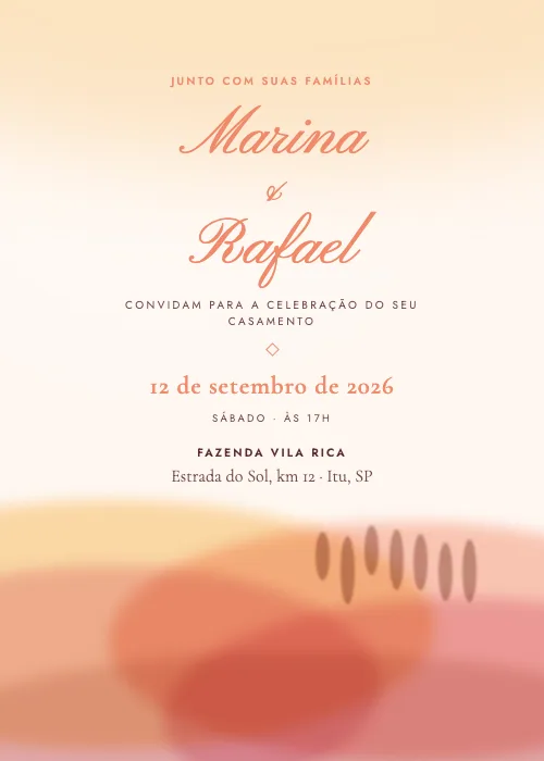Convite de casamento Paisagem em Aquarela Pôr do Sol, estilo em aquarela
