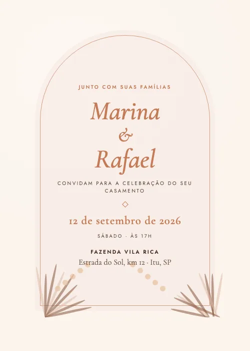 Convite de casamento Arco Boho Terracota, estilo romântico