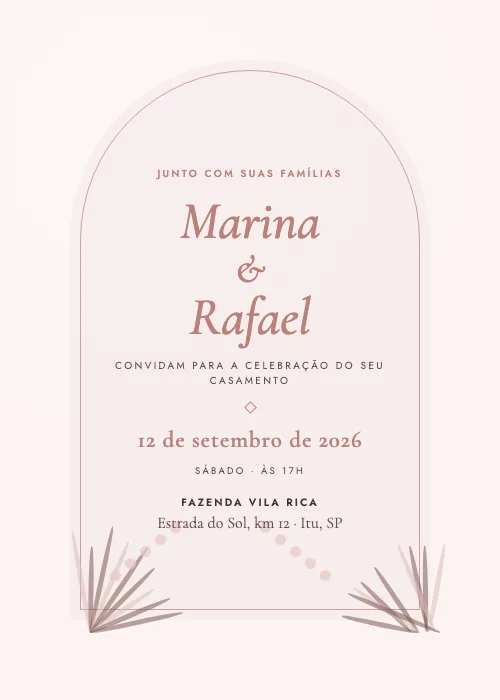Convite de casamento Arco Boho Rosa-seco, estilo botânico