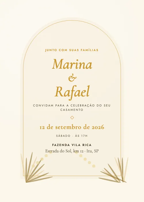 Convite de casamento Arco Boho Mostarda, estilo botânico