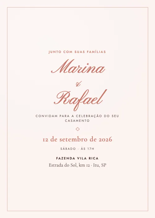 Convite de casamento Caligrafia Rosé, estilo romântico