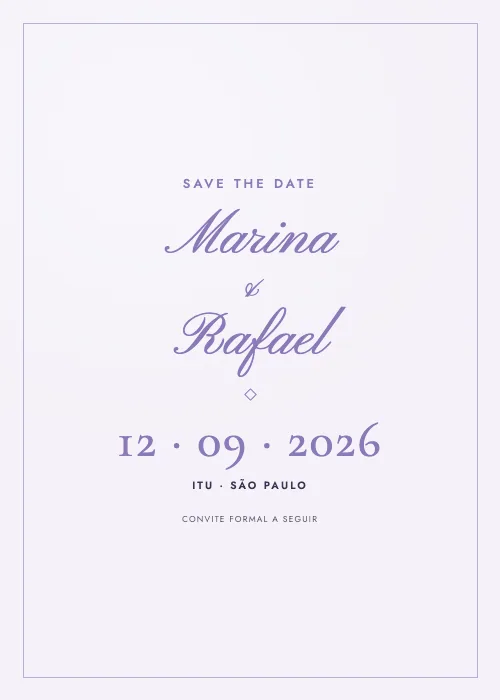 Save the date Caligrafia Lavanda, estilo romântico