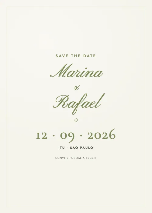 Save the date Caligrafia Oliva, estilo romântico