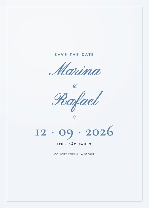 Save the date Caligrafia Azul, estilo romântico