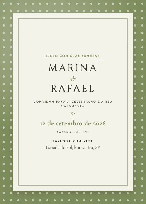 Convite de casamento Cartão Clássico Oliva, estilo clássico