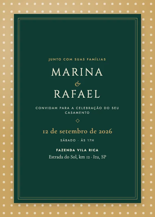 Convite de casamento Cartão Clássico Esmeralda, estilo clássico