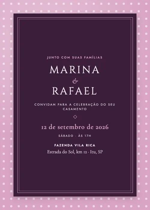 Convite de casamento Cartão Clássico Ameixa, estilo clássico