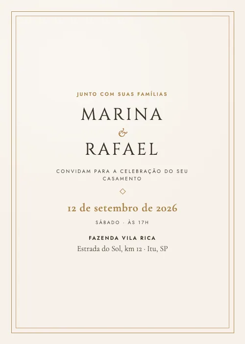 Convite de casamento Moldura Clássica Marfim, estilo clássico