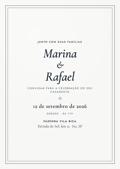 Convite de casamento Clássico Atemporal Marinho, estilo clássico