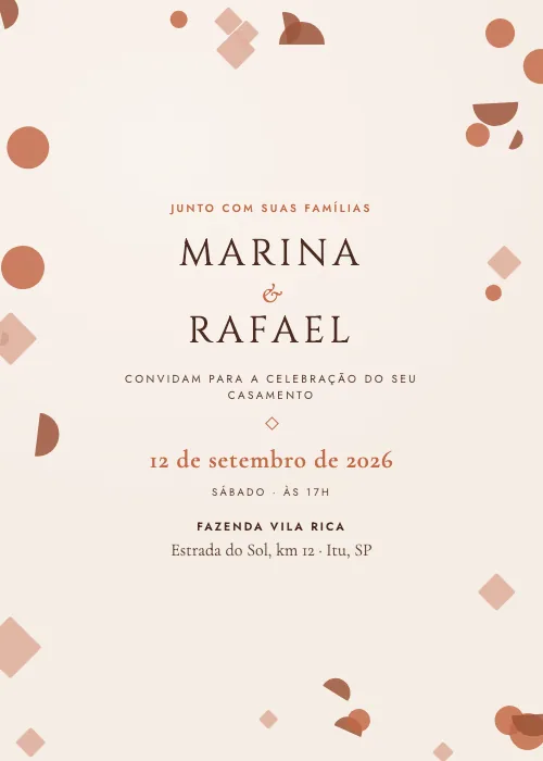 Convite de casamento Confete Geométrico Terracota, estilo moderno