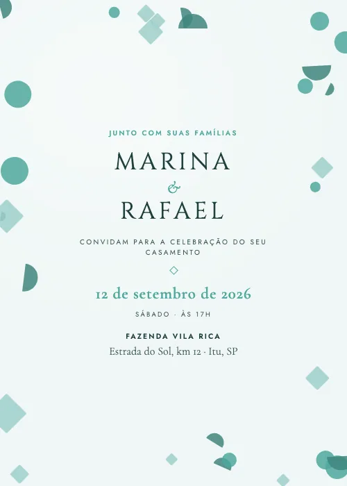 Convite de casamento Confete Geométrico Tiffany, estilo moderno