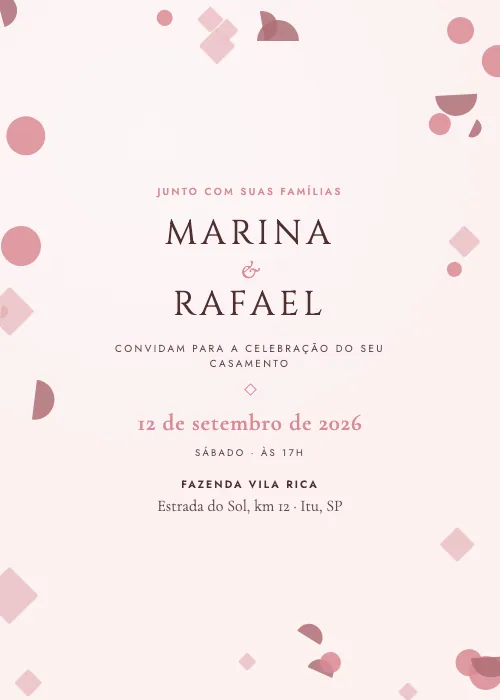 Convite de casamento Confete Geométrico Blush, estilo moderno