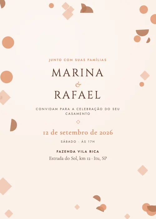 Convite de casamento Confete Geométrico Pêssego, estilo moderno