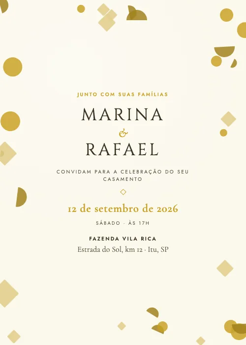 Convite de casamento Confete Geométrico Limoncello, estilo moderno