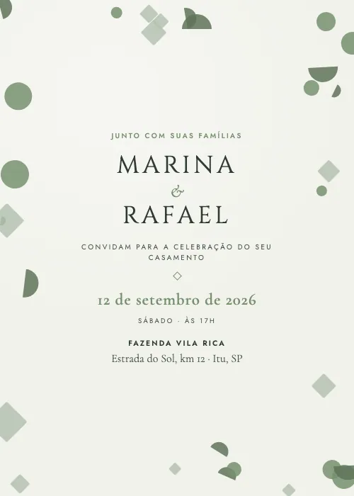 Convite de casamento Confete Geométrico Sálvia, estilo moderno