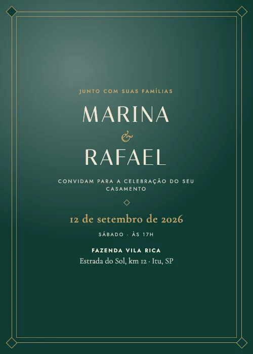 Convite de casamento Art Déco Esmeralda, estilo de luxo