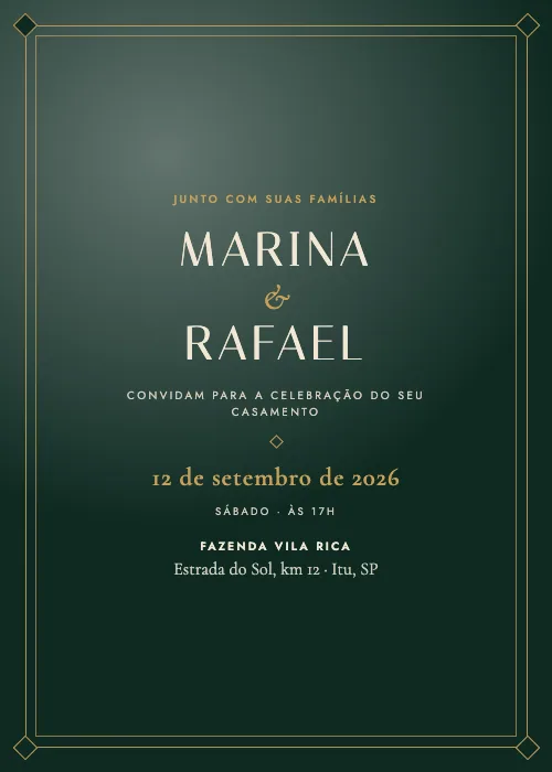 Convite de casamento Gatsby Esmeralda, estilo de luxo