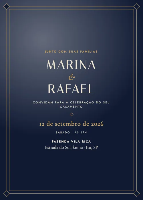 Convite de casamento Gatsby Safira, estilo de luxo