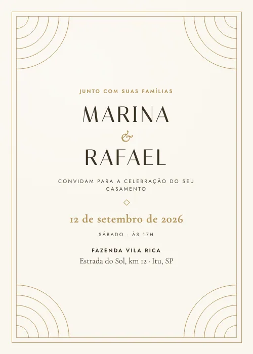 Convite de casamento Leque Déco Champagne, estilo de luxo