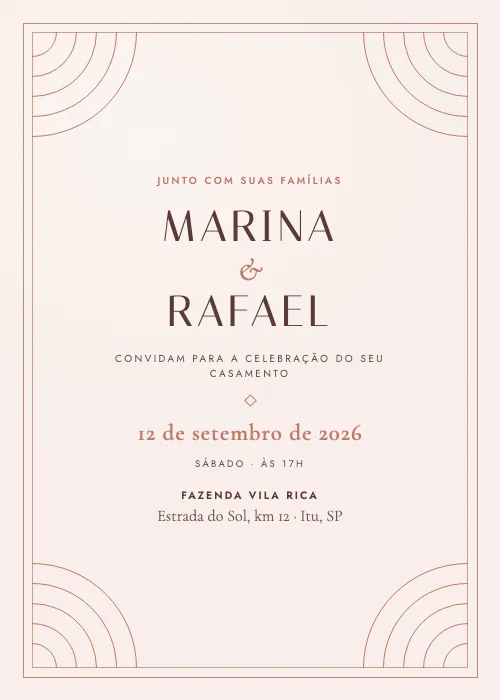 Convite de casamento Leque Déco Rosé Gold, estilo de luxo
