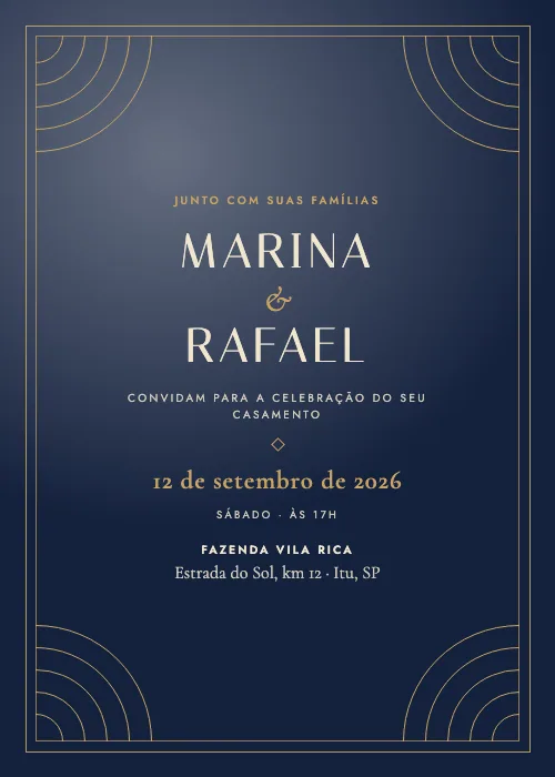 Convite de casamento Leque Déco Marinho, estilo de luxo