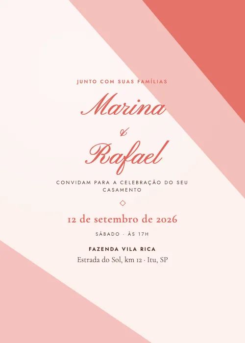 Convite de casamento Diagonal Coral, estilo moderno