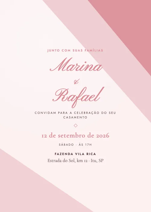 Convite de casamento Diagonal Blush, estilo moderno