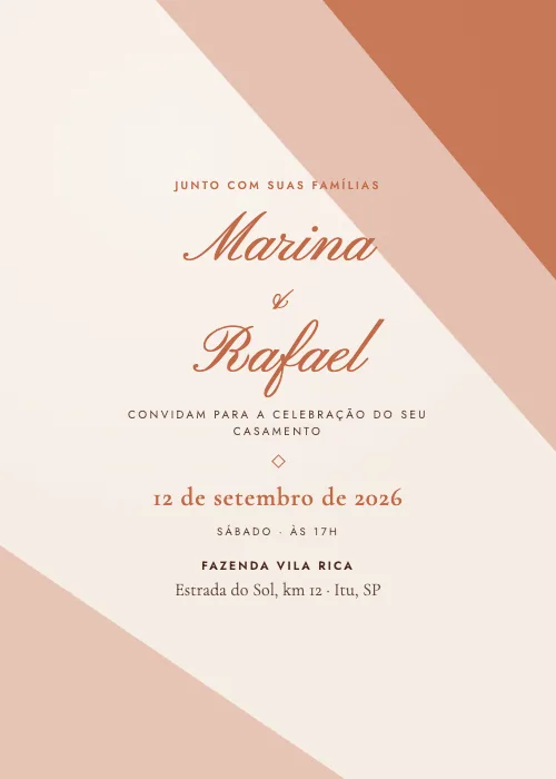 Convite de casamento Diagonal Terracota, estilo moderno